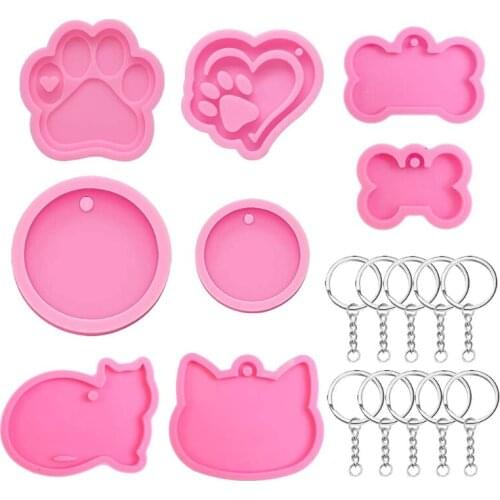 1 Set Pet Hanging Sign Epoxy Resin Mold Love Bear Palm Bones Round Cat Head Keychain DIY Crafts Jewelry Silicone Mould