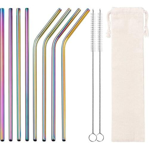 2/4/8Pcs Colorful Reusable Drinking Straw High Quality 304 Stainless Steel Metal Straw with Cleaner Brush For Mugs 20/30oz