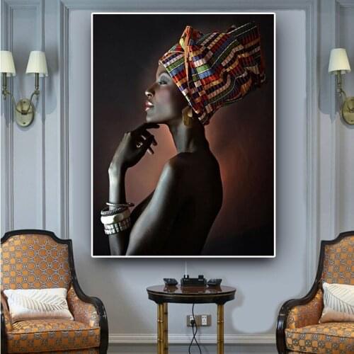 African Nude Woman Indian Headband Portrait Wall Art Pictures Painting Wall Art for Living Room Home Decor (No Frame)