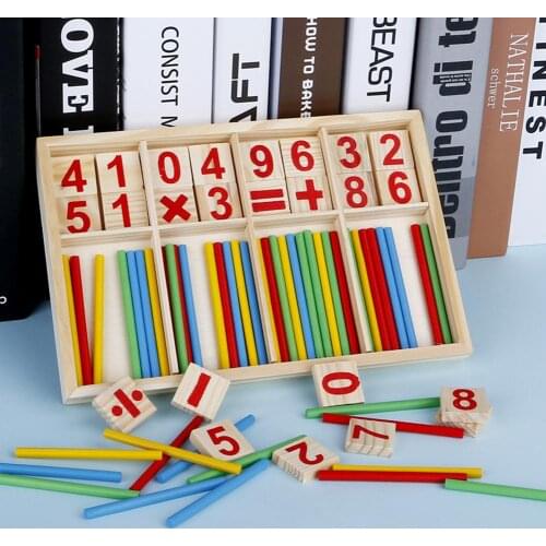 Wooden Sticks Building Blocks Number Cards Counting Rod with Box Montessori Toy Math Early Educational Teach Toys For Children