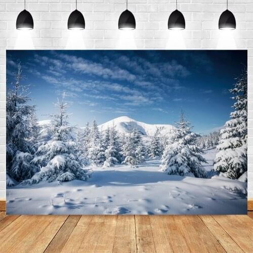Christmas Tree Forest Winter Background Sky Mountain Photography Backdrops Photographic Photo Shoot Booth Photophone Photozone