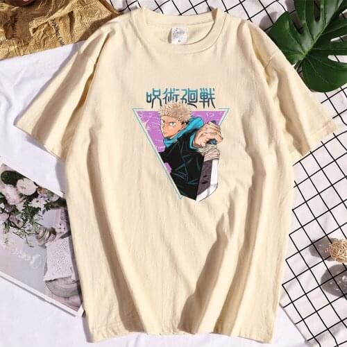 Cotton Jujutsu Kaisen Jujutsu Kaisen Printed Tshirts Mens Casual Design Clothing Japan Tshirt Loose Crew Neck T-shirt Men