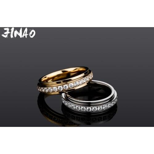 JINAO 2021 New Rotatable Stainless Steel Ring Iced Out Micro Pave Ring Hip Hop Punk Ring Party Jewelry Accessories For Men