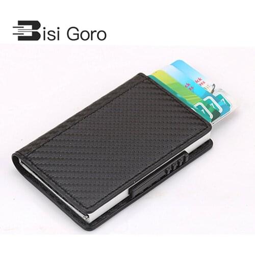 BISI GORO Metal Card Holder New Carbon Card ID Holder Men And Women Anti RFID Protection Card Holder Multi-function Card Wallet