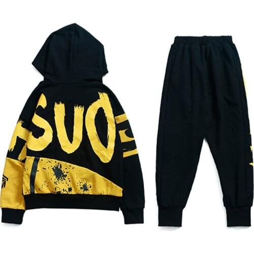 4-12 Years Spring Children boys hip hop suit letter Sweatshirts + Haren Pant trousers 2Pcs set For teenager vetement garcon