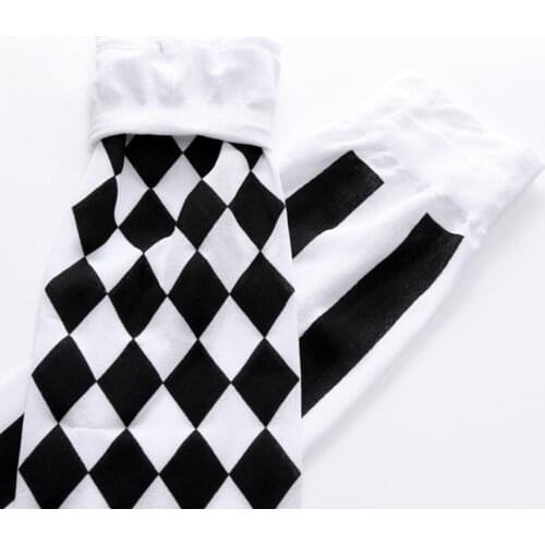 Clown Costume Black White Plaid Knee-High Long Socks Halloween Carnival Party N58F
