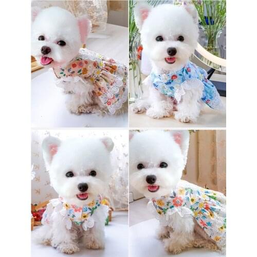Summer thin dog clothes Teddy Bixiong Bomei VIP small dog puppy bitch princess floral dress girl dog clothes