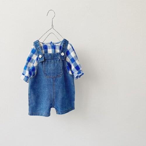 LILIGIRL 2021 Newborn Baby Clothing Sets Boys Plaid Shirt and Denim Overall 2 Pcs Girls Suit Spring Autumn New Baby Girl Clothes