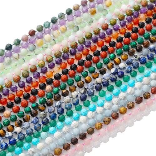 Natural Faceted Sunstone Labradorite Jaspers Agates Lapis lazuli Amazonite Opal Stone Beads For DIY Jewelry Making Bracelet 15