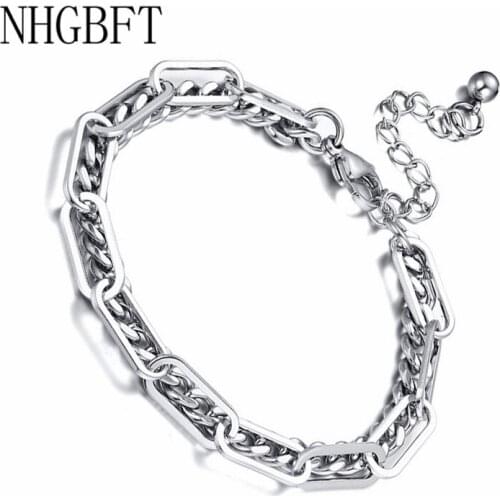 NHGBFT Classic Punk Gothic Polished Chain Double Bracelet For Mens Stainless Steel Bracelet Dropshipping