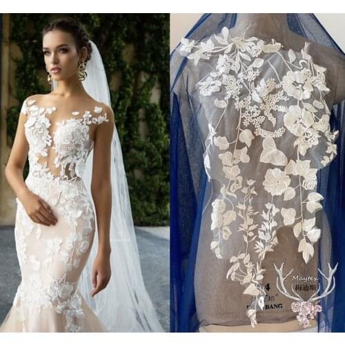 2021 new hollow big wedding dress with thick lace rayon flowers lace patch