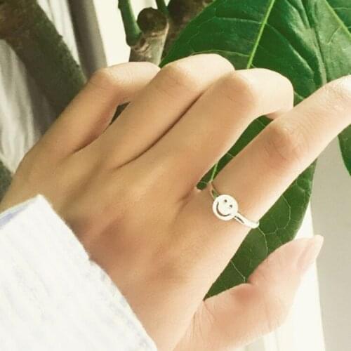 New 925 Sterling Silver Rings Smiley Face Couple For Women Rings Adjustable Rings Free Shipping