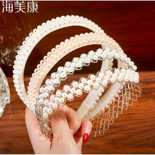 Haimeikang New Women Elegant Pearls Simple Hairbands Sweet Headband Hair Hoops Holder Ornament Head Band Lady Hair Accessories