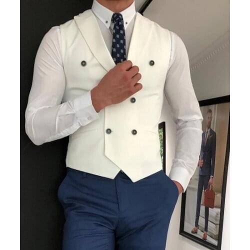 New Arrival White slim fit Men Vest with Double Breasted One piece Custom Man Suit Wasitcoat Peaked Lapel Wedding Gromsmen Waist