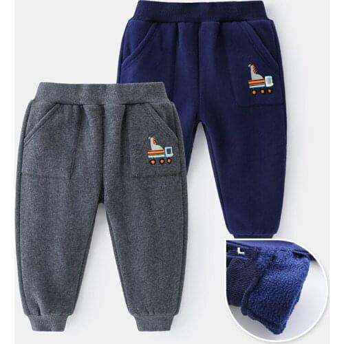 Toddler Boys Casual Sport Pants Fashion Cartoon Soft Kids Plus Velvet Trousers Autumn Winter Cotton Thicken Warm Pants for Boy