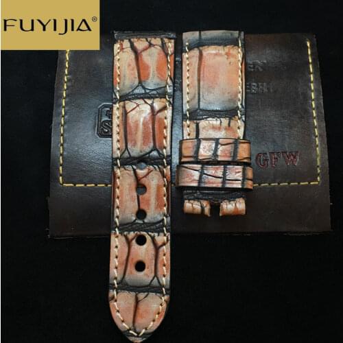 New FUYIJIA Handmade Men Watchbands Crocodile Custom Top Brand Watch Band Genuine Alligator Strap 20MM 22MM 24MM Leather Belt 19