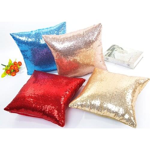 Decorative Cushion Cover Modern Solid Glitter Gold Silver Sequin Sofa Cushion Pillow Case Pink Blue Zipper Pillowcase Party Gift
