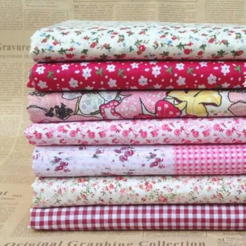DIY 7pcs/lots 25x25cm Red Floral Pattern 100%Cotton Pur-cut Patchwork Fabric Bundle Sewing Quilting Crafts for Handmade