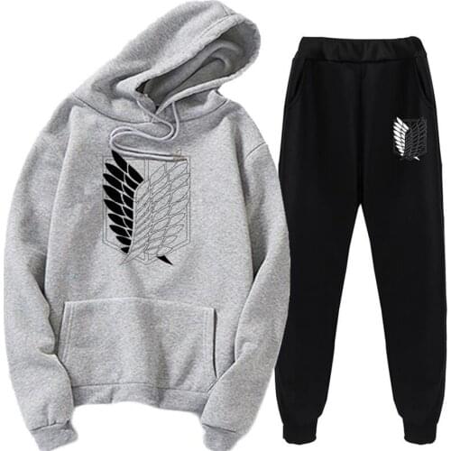 Attack on Titan Hoodie Fashion Sport Pullovers Casaul Tops Pants 2-piece Set Long Sleeve Streetwear Unisex Harajuku Cosplay