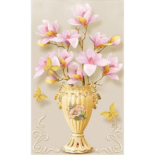 Flower Vase Vertical Diamond Painting Round Full Drill Magnolia Nouveaute DIY Mosaic Embroidery 5D Cross Stitch Home Decor Gifts