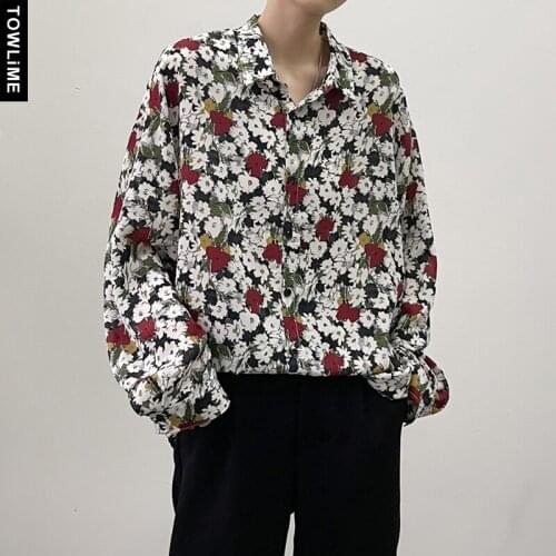 Spring New Flora Printed Shirts Men Fashion Streetwear Casual Tops Mens Hawaiian Loose Long Sleeve Shirt Male Clothing