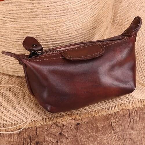 Vintage Genuine Leather coin purse Cute Mini Wallet Women Multifunction storage bag purse Pure color zipper Popular Wallet