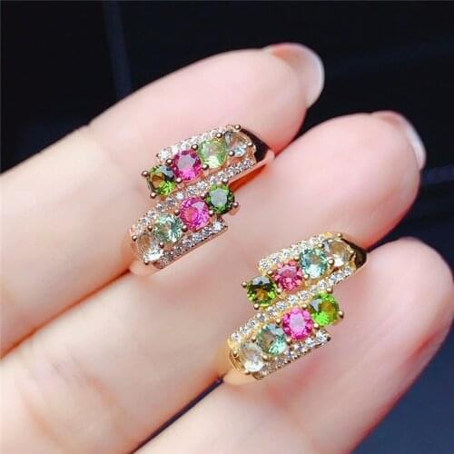WEAINY Natural tourmaline ring, multi-color natural gemstone ring, S925 silver ring, birthstone, luxury jewelry with certificate