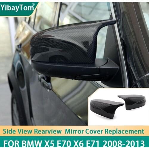 2pcs Carbon Fiber Pattern Replacement modified Rearview Mirror Cover caps For BMW X5 E70 X6 E71 2008-2013 (not fit X5m X6m)