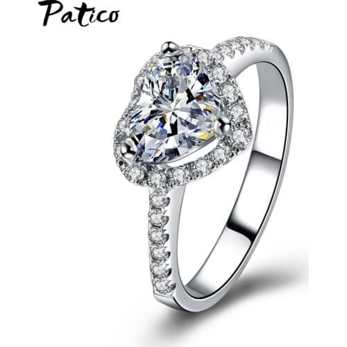Luxury Brand 925 Sterling Silver Rings For Engagement Wedding Jewelry Gorgeous Heart Rings Inlaid Zircon Female Bague