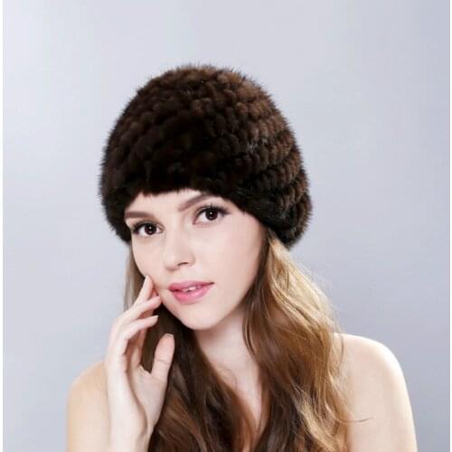Women Thicken Mink Fur Beanies Hat Winter Ladies Warm Pineapple Skullies Cap Female Solid Color High Fashion Knitted Caps H7075
