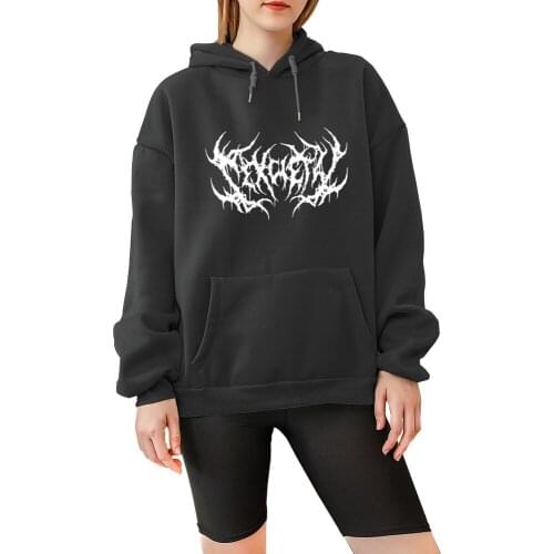 Gothic Casual Punk Plus Size Vintage Winter Female Letter Harajuku Ins Loose Long Sleeve Hip Hop Pocket Hooded Fun Sweatshirt