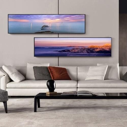 Golden Yellow Beautiful Sea View Interior Decoration Painting Boat and Sunset Poster HD Printing Canvas Painting Modern Style