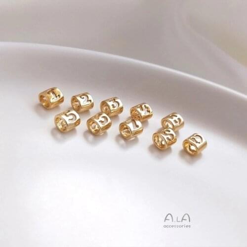 1 PCS/Set 14k gold Never Fade Bracelet Handmade Beaded Large Hole Digital Spacer Beads Hanging Pendant 0-9 Jewelry Accessories