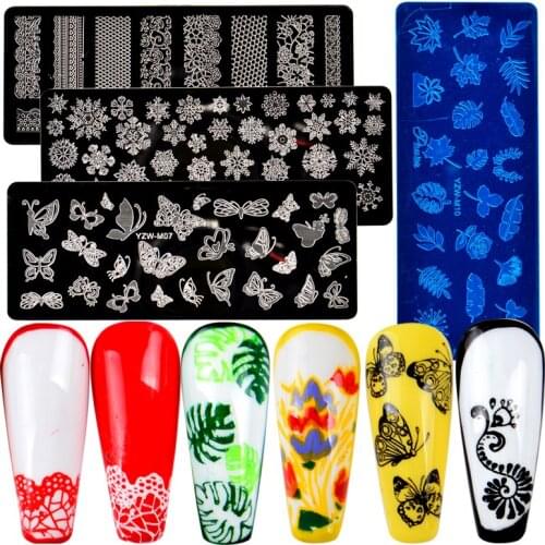 1 PC Nail Stamping Plates Line Pictures Flower Nail Art Plate Stainless Steel Design Stamp Template for Printing Stencil Tools