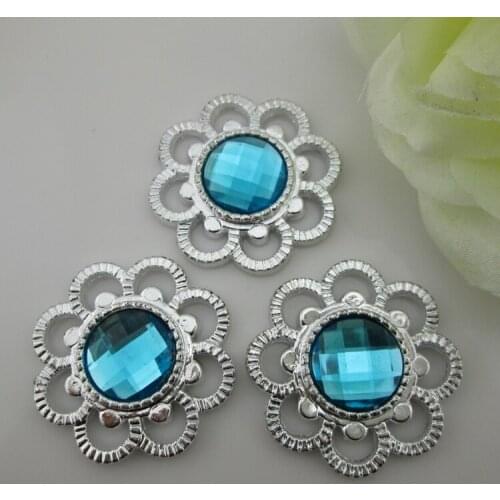 PB29 35mm)20pcs Flower Turquoise Gem Rhinestone Acrylic Buckle For Shoes, Garment, Bags