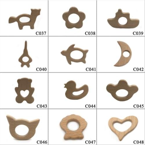 10pcs baby shower bear baby safety wooden Animals teether toys-chewable infant cat teether DIY Handmade baby gift