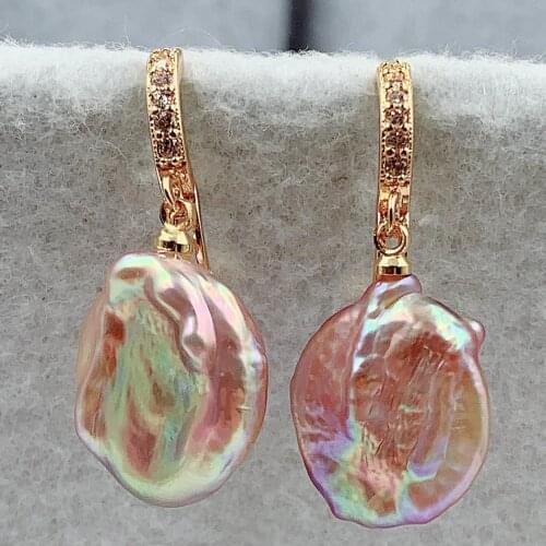 16x19mm Multi-color Baroque Pearl Earrings 18K Ear Drop Hook Aurora Party Gift Luxury Earbob Jewelry Classic Dangle Real Fashion
