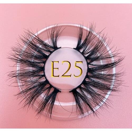 25MM 3DMink Lashes E25 MIKIWI Fluffy Thick False Eyelash 100% Handmade Clear Round Case Custom Packaging Resuable 25mm Eyelashes