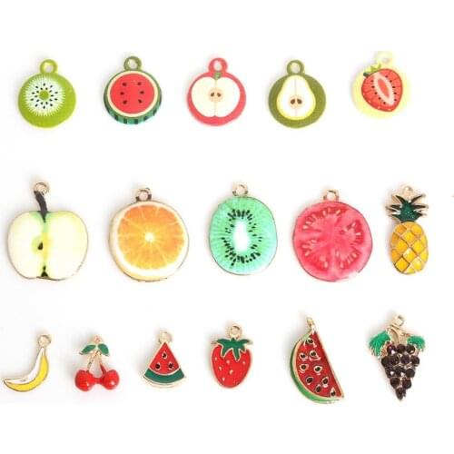 3-5pcs Metal Gold Color Fruit Alloy Enamel Charm Pendants For Necklace Jewelry Making DIY Handmade Accessories