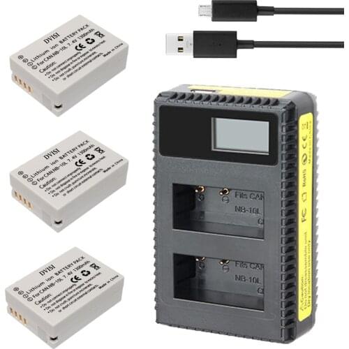 3Pcs NB-10L NB 10L NB10L Rechargeable Camera Battery + LCD USB Charger For Canon G1X G15 G16 SX40HS SX50HS SX60HS SX40 SX50 HS