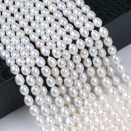 5-6mm High Quality Strong Light Rice Pearl Strand Necklace Making Materials