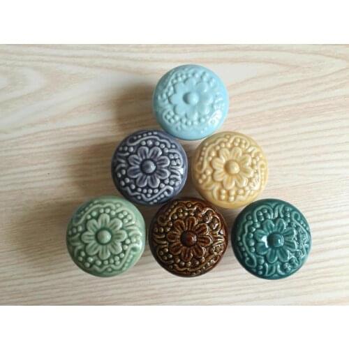 UNILOCKS 5PCS Ceramic Handles Knobs Drawers Cabinets Rural Pull Wardrobe