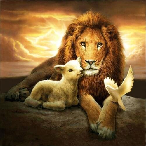 5D DIY Full Round/Square Diamond Painting Lion & Lamb & Pigeon 3D Embroidery Cross Stitch Rhinestone Mosaic Home Decor Y1320