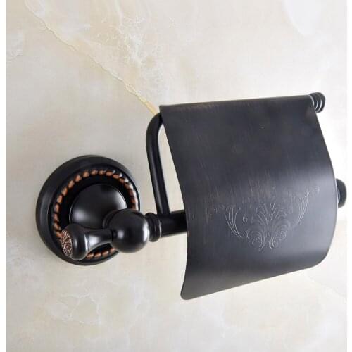 Bathroom Accessory Black Oil Rubbed Bronze Carved Flower Pattern Bathroom Wall Mounted Toilet Paper Roll Holder aba208