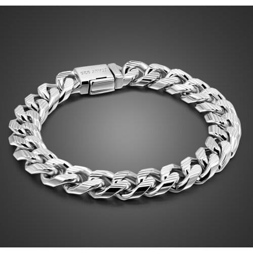 Men Genuine 100% 925 Sterling Silver Bracelets Curb Cuban Chain 10 MM 7-10 inch Italy Silver Bracelets Punk Fine Jewelry Gift