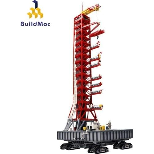 Buildmoc City Space Station Saturn V Space Shuttle Umbilical Tower with Mobile Launcher Platform Simulation Model Building Block