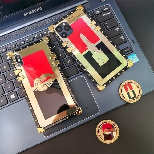 Luxury Glitter Sexy Red Lips Gold Smooth Vintage Square Cover Lipstick Case For LG Stylo 7 6 4 Stylo7 Stylo5 K51 K61 Stylo 5