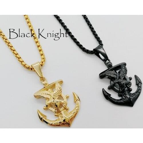 Black Knight Ealge Anchor pendant necklace Plated 316 Stainless steel Navy Anchor necklace mens hip hop rapper necklace BLKN0607