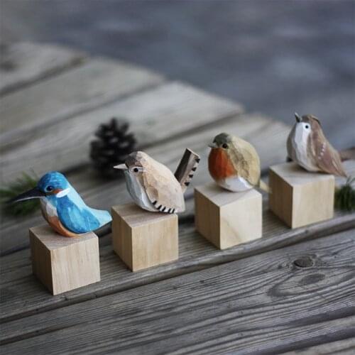 Wood carving ornaments Nordic style Little fat bird Handmade Robin bird Home decoration crafts