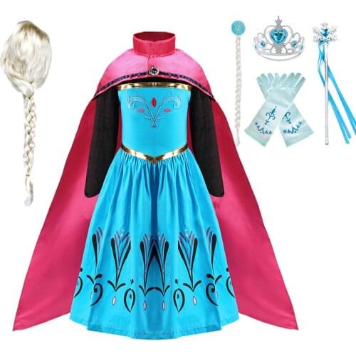 Girl Party Elsa Dress Children Birthday Fancy Vestido Snow Queen 2 Princess Costume with Coat Carnival Outfits Cosplay Disguise